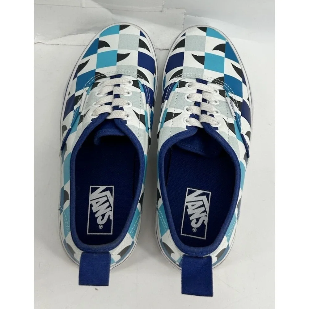 Vans Authentic Elastic Lace Sneakers Shark Checkerboard‎ Boys Size 3 NEW